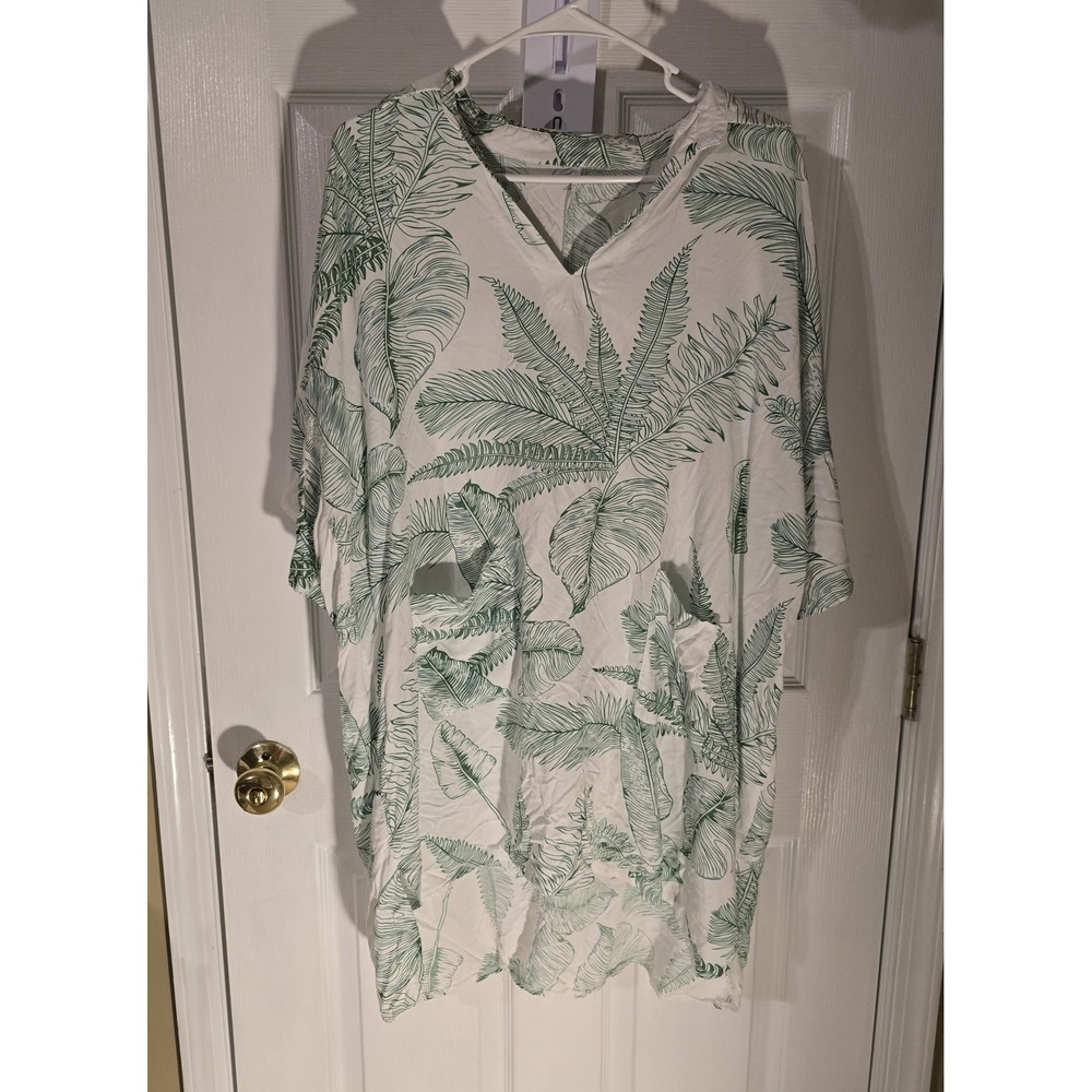 Womens Tropical‎ Leaf Print Kaftan Tunic Kimono Cover Up Size L